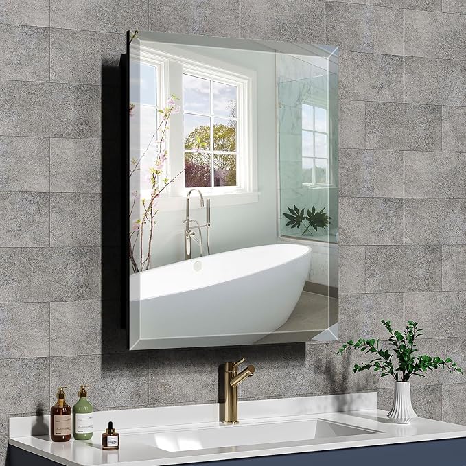 20X26 Inches Medicine Cabinet, Wall Mounted Bathroom Cabinet wirh Beveled Mirror, Recessed or Surface Medicine Cabinet with Storage