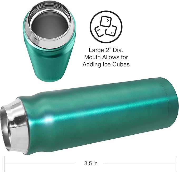 OGGI Caliber Stainless Steel Travel Water Bottle- Insulated Coffee Mug, Metal Water Bottle, Sports Bottle, Water Flask, Travel Bottles, 17oz, Peacock