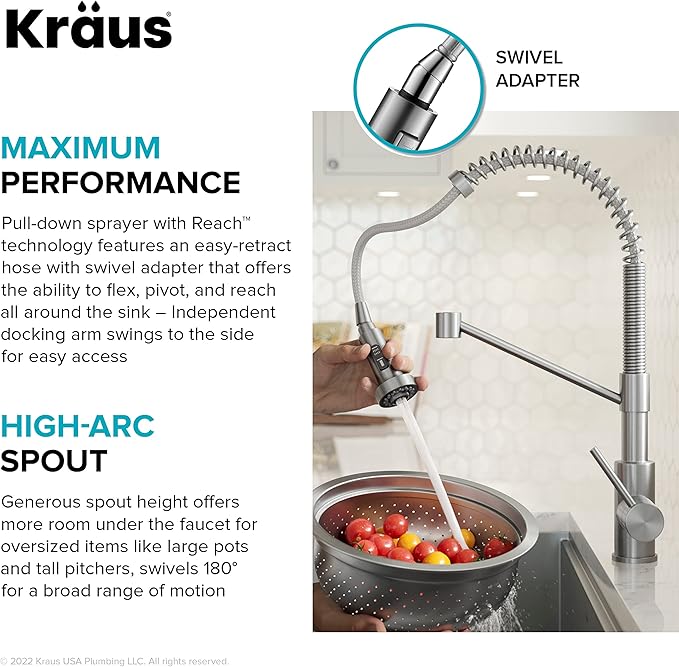 KRAUS Bolden Touchless Sensor Commercial Style 2-Function Single Handle Pull-Down Kitchen Faucet in Spot-Free Stainless Steel / Matte Black, KSF-1610SFSMB