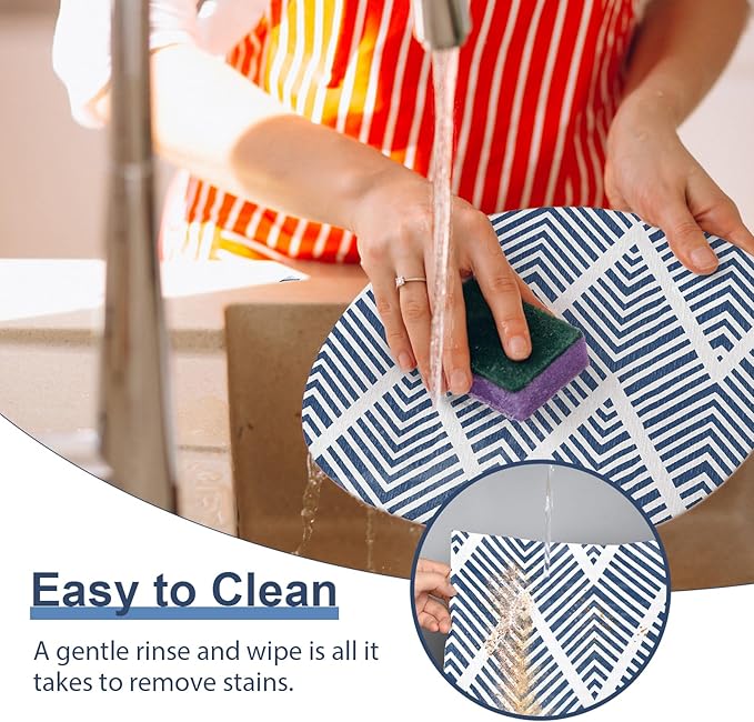 Shelf Liners for Kitchen Cabinets Non-Adhesive, 17.3in x 23.62FT Drawer Liner Non Slip Shelf Paper, Waterproof Easy to Clean Surface, Thicken Strong Grip for Pantry Cupboard Mat, Blue Stripe