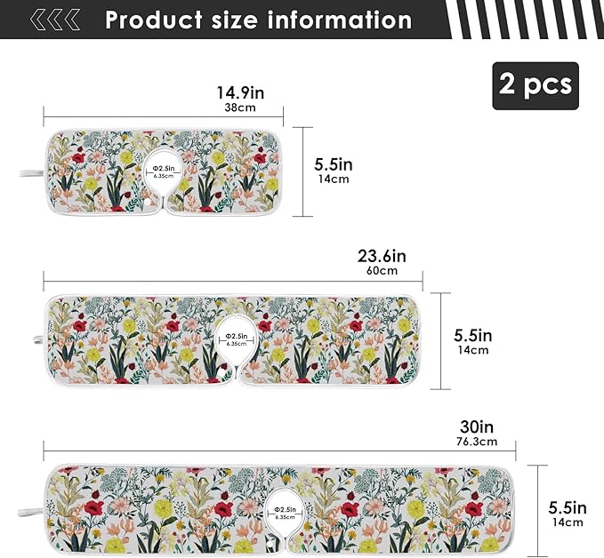 Kitchen Faucet Absorbent Mat,Summer Blooming Flower Water Splash Guard for Sink, Faucet Drip Catcher Thicken Sponge Microfiber Faucet Water Catcher Mat Sink Absorbent Mat for Kitchen 14x5in 2 Pack
