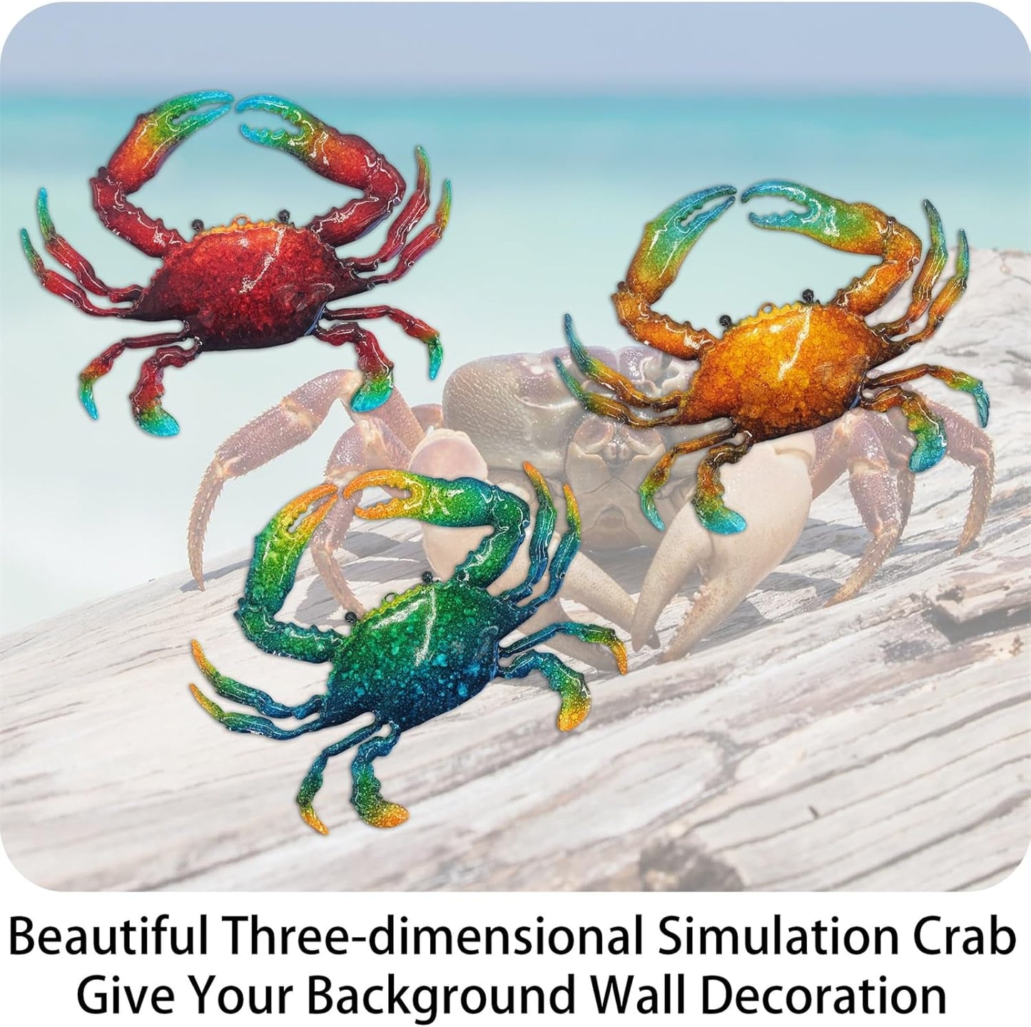 John's Studio Metal Crab Sea Wall Decor Outdoor Garden Hanging Art Sculptures Home Ocean Theme Decorations for Kitchen Bathroom and Pool - 3 PCS