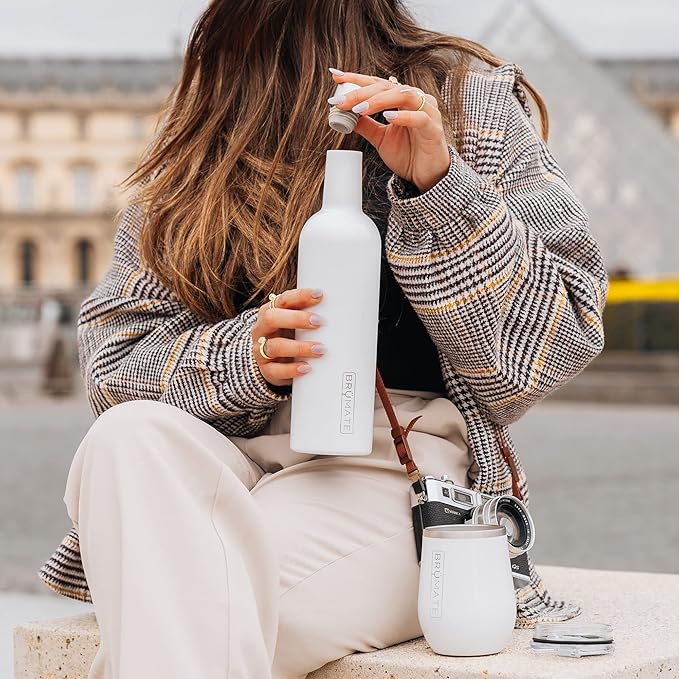 BrüMate Winesulator 25 Oz Triple-Walled Insulated Wine Canteen Made Of Stainless Steel, 24-hour Temperature Retention, Shatterproof, Comes With Matching Silicone Funnel (Navy Blue)