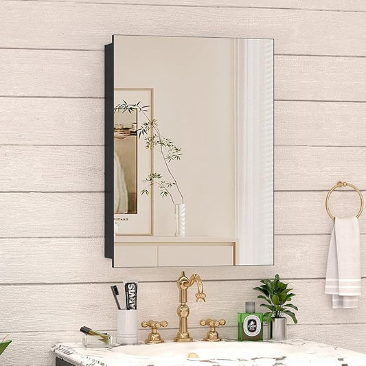 20 x 26 Farmhouse Medicine Cabinet for Bathroom, Black Bathroom Mirror with Storage, Tempered Glass, Frameless Recessed or Wall Mount Aluminum Medicine Cabinet - Pre-Assembled