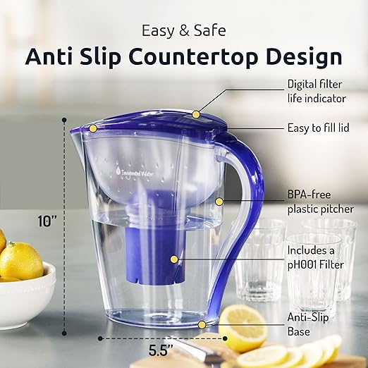 Invigorated Water pH Restore Alkaline Water Pitcher - Long Lasting Water Filter Pitcher with Multi-Stage Filtration System - Water Jug for High pH, Pure Drinking Water - 3.5 L / 118 Oz - Blue