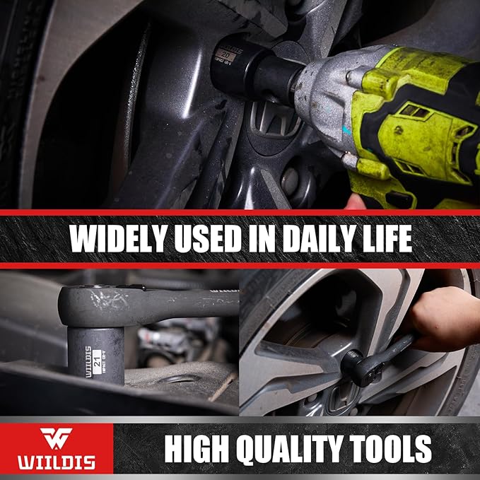 26 PCS 3/8" Drive SAE and Metric Impact Socket Set, SAE 5/16” to 7/8", Metric 7mm to 22mm, Premium Cr-V Steel, 6-Point Hex Designt,Cr-V Steel