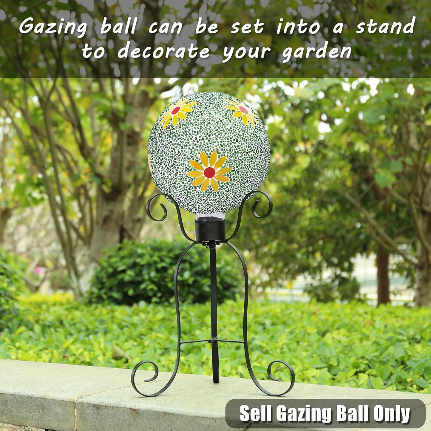 VCUTEKA Gazing Ball, 8" Glass Gazing Balls Sphere for Garden Lawn Outdoor Ornament Yard Decorative, Daisy