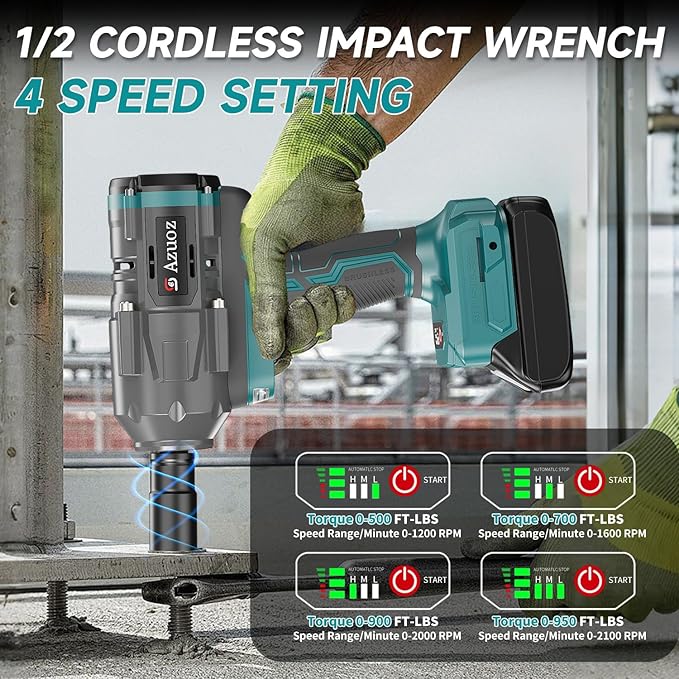 Cordless Impact Wrench 1/2 For Makita 18V Battery,1500Nm/1106FT-LBS Brushless Impact Driver,4-Speed Impact Drill Gun Tool 2100 RPM High Torque With 5 Sockets for Automotive/Motorcycle Repair, DIY