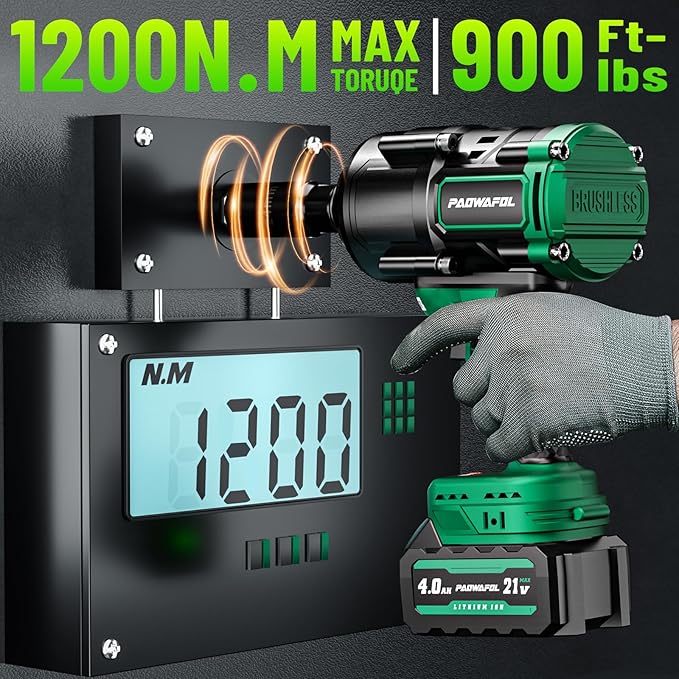 1200N.m(900ft-lbs) Brushless Impact Wrench, High Torque 1/2" Impact Gun with 2 * 21V 4.0AH Battery, Fast Charger, 5 Sockets & Storage Case, Cordless Impact Driver for Home Car Truck Tires