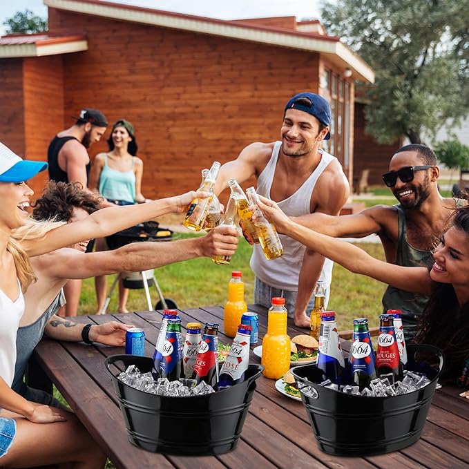 6 Pieces Ice Buckets Bulk, Plastic Ice Buckets with Handles, Oval Storage Tub, Large Capacity Ice Drink Bucket for Party Bar Wine Beer Champagne Beverage Bottle Cooler (Black,4.5 Liter)