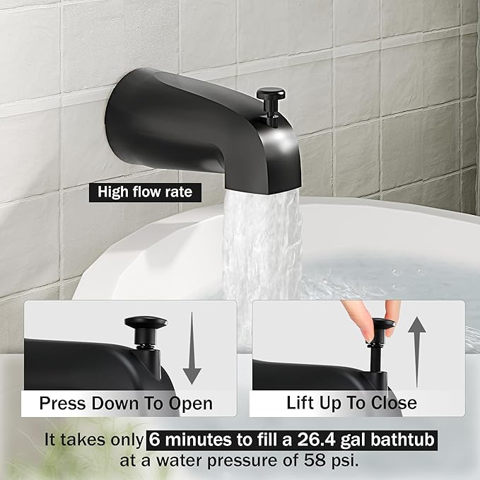 Tub Shower Faucet, Matte Black Shower Faucet Set with 6-Inch Rainfall Shower Head and Tub Spout, Shower Tub Faucet Set Complete (Included Shower Valve), Tub Shower Trim Kit, Matte Black