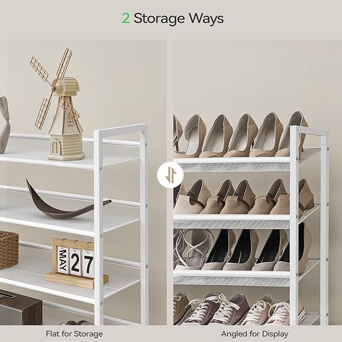 Shoe Rack, Long Shoe Organizer,Max Holds 62 Pairs,10 Tier Metal Shoe Storage Shelf,5-Tier Stackable Shoes Organizer for Garage, Entryway,White