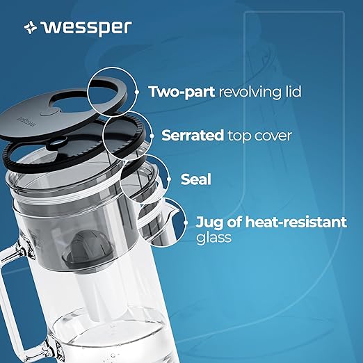 D2 Borosilicate Black Glass Water Filter Pitcher Crystal Clear Hydration 8-Cup Capacity | 2in1 Water Purifier Pitcher and Stylish Water Carafe | Efficient Filtration for Pure, Refreshing Water