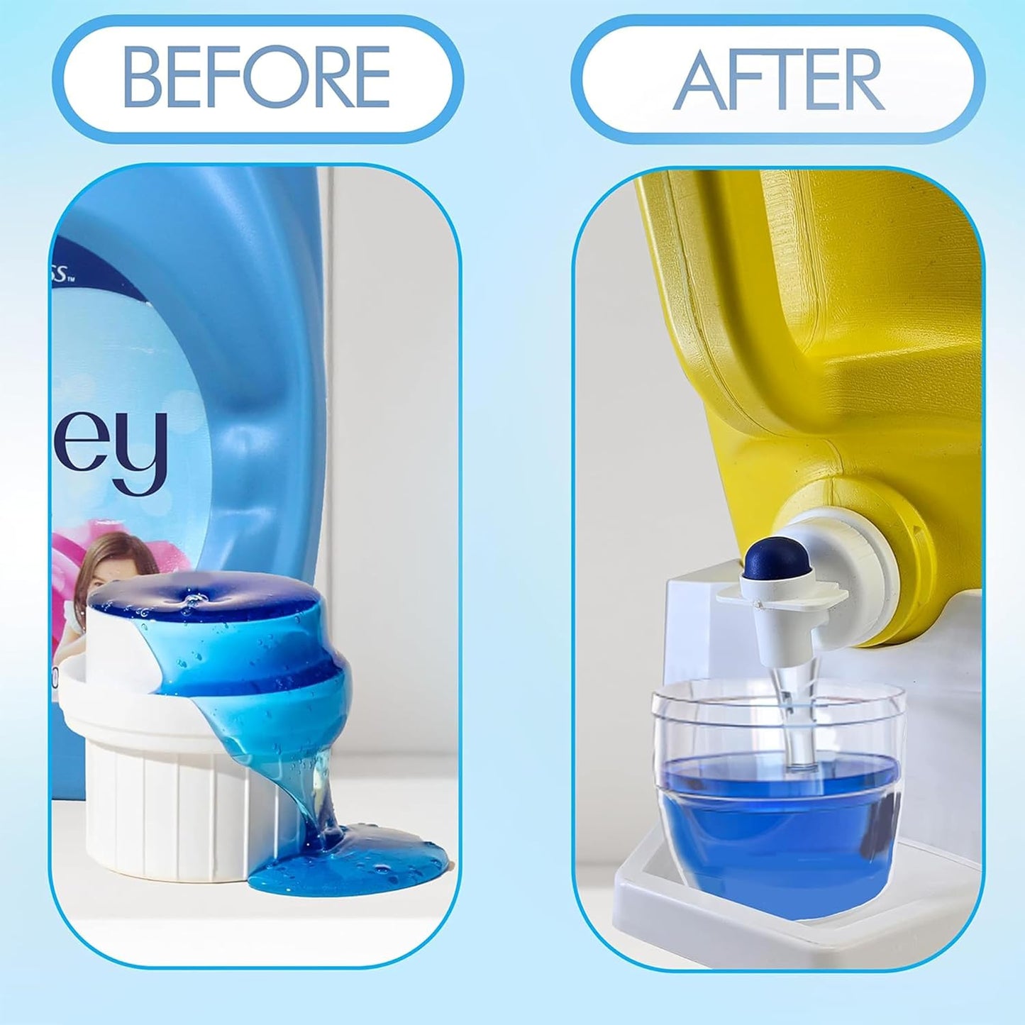 TidyFriend 2 Pack Laundry Detergent Dispenser with Tray & Strap, Laundry Soap Dispenser with Non-Slip Rubber Feet for Washing Room Organization, Easy Pour (White)