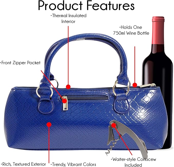 Wine Clutch Bag Thermal Insulated Wine Carrier Tote Holds Red & White Wine 750 ml Bottle Includes Portable Waiter-Style Corkscrew