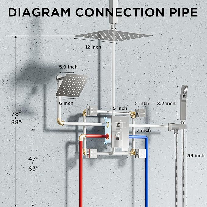 Shower Systems with 4 Body Spray Jets, STARBATH 4 Way 12+6" Rainfall Shower Head with Handheld Combo, Ceiling Mounted Shower Jets System in Wall Shower Faucet Sets Complete, Brushed Nickel