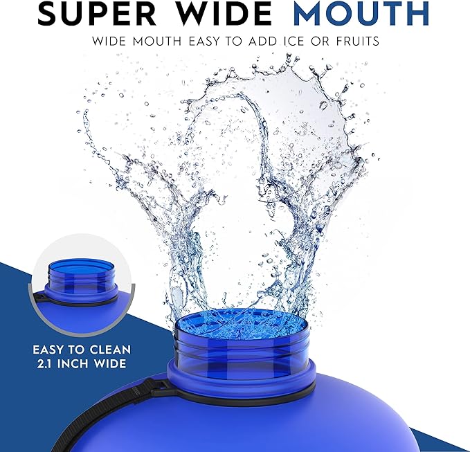Sports Water Bottle 73OZ Half Gallon with Handle Big Reusable Water Jug 2.2L for Sport & Fitness with Built-In Storage Case for Cash & Cards | Eco Friendly & BPA Free | Matte Blue