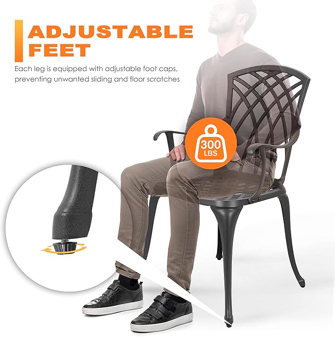 NUU GARDEN Bistro Set 3 Piece Outdoor All Weather Cast Aluminum Patio Bistro Set Patio Table and Chairs Set of 2 with Umbrella Hole for Backyard, Balcony, Front Porch, Lawn, Black