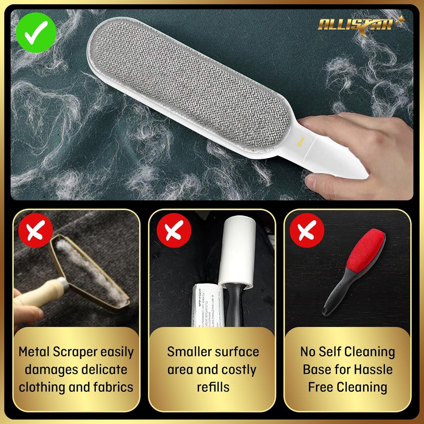 Lint Brush, Pet Hair Remover, Lint Remover for Clothes, Sofa, Carpets, Car Seats. Cat Hair Remover. Dog Hair Remover Laundry. Double-Sided. Reusable. Self-Cleaning Base. ALLISTAR (Snow Peak White)