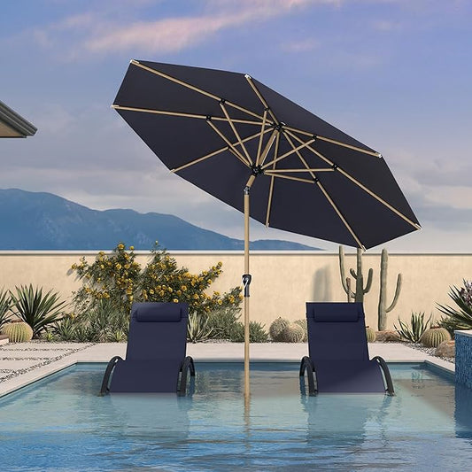 PURPLE LEAF 9 Feet Patio Umbrella Outdoor Table Umbrella Aluminum Round Market Umbrella with Push Button Tilt & 8 Sturdy Ribs and Crank Commercial Sun Umbrella for Garden Patio Balcony, Navy Blue