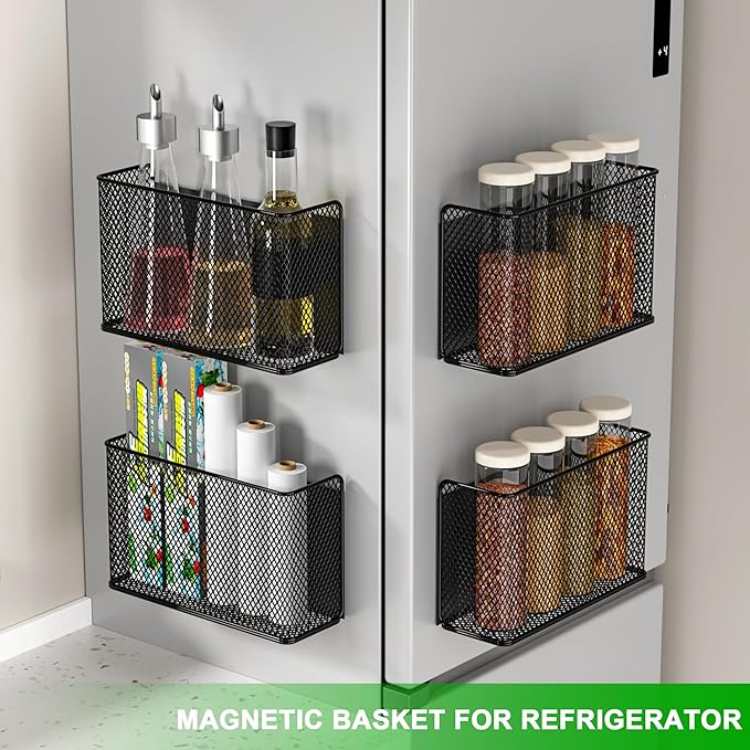 Magnetic Baskets Shelf Bins Organizer Holder Storage Rack Containers for Fridge, Whiteboard, Locker - Home Kitchen Laundry Office School