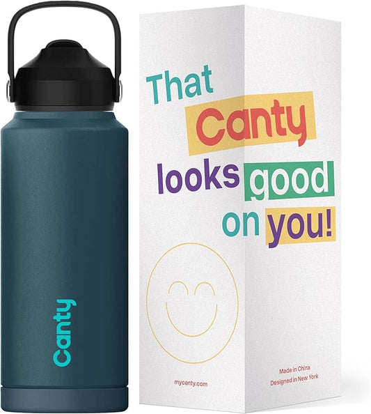 Canty Stainless Steel Water Bottle with Straw, Anti-Slip Base and Giftable Full Colored Box, Great for Travel (Teal, 32 Oz)