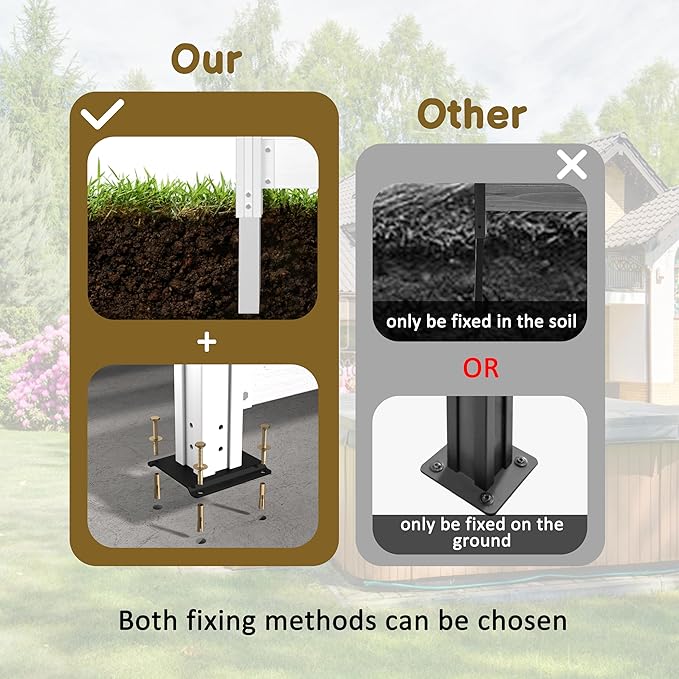 MUPATER 5ft × 3.3ft Wooden Privacy Screen,Easy No-Dig Installation,Two Setup Methods,Aluminum Post,Outdoor Use on Hard Surfaces&Soil,Ideal for Hiding Trash Cans,Air Conditioner Fencing,White(1 Panel)