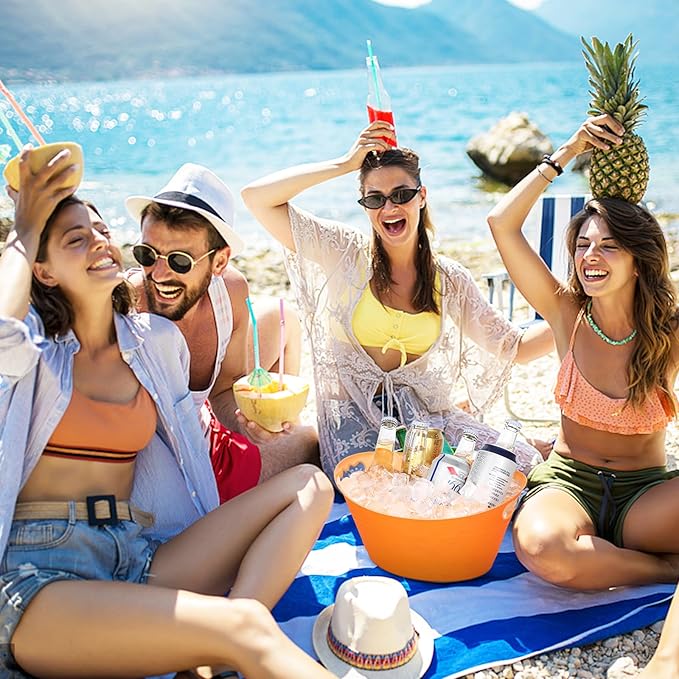 8Pcs Ice Bucket, Plastic Ice Buckets for Parties, Drink Buckets with Handles Beverage Buckets Oval Storage Plastic Tub for Wine Beer Champagne Bottles, 4.3Liter (set-1)