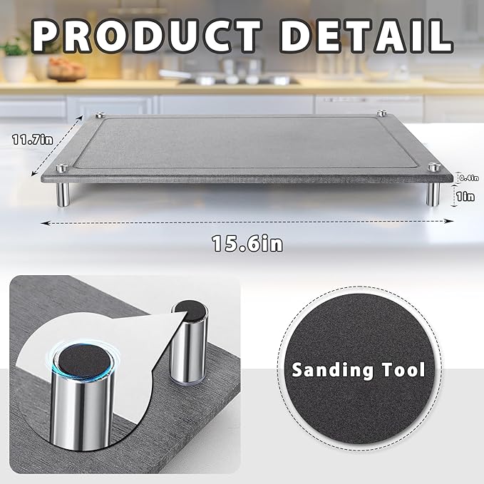 Stone Drying Mat for Kitchen Counter，IPOW Diatomaceous Dish Drying Mats Superb Absorbent，Heat-ResistantFast Drying Stone Mat Kitchen with Non-Slip Stainless Steel Feet（Gray）