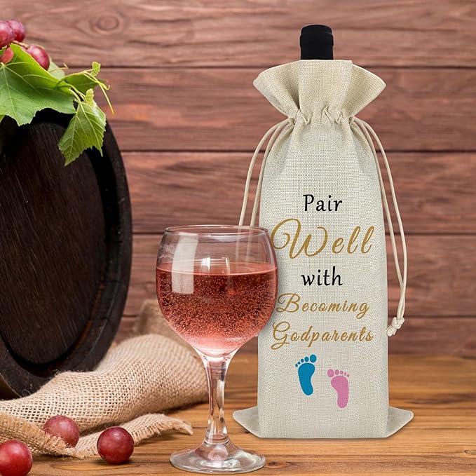 Godparents Gift Mother's Day Gift Wine Bag Godmother Godfather Gift for Friends Pregnancy Announcement Gift Baptism Gift for Grandma Reusable Wine Wrap Bag Wine Gift Bag Birthday Christmas Gift