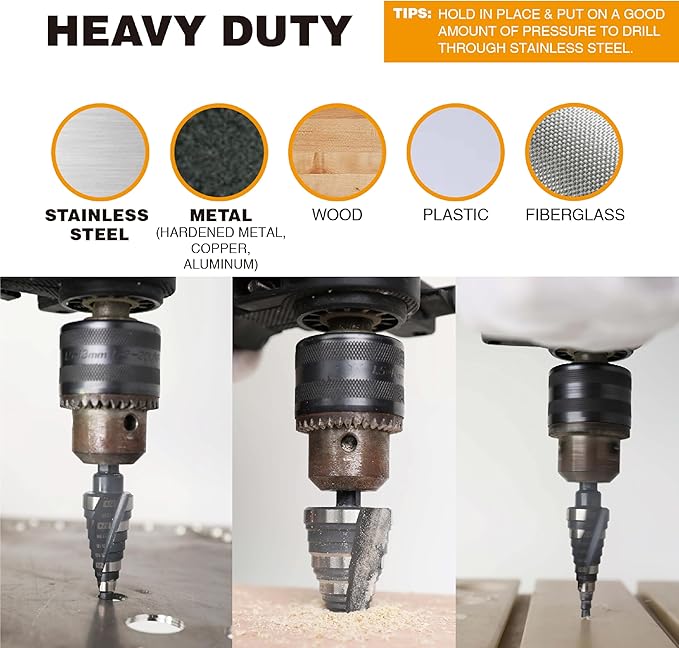 1/4 to 2-3/8 Inch M2 High Speed Steel Step Drill Bit Spiral Grooved Double Fluted, Large Drill bits for Hole Drilling in Stainless Steel, Copper, Aluminum, Wood, Plastic