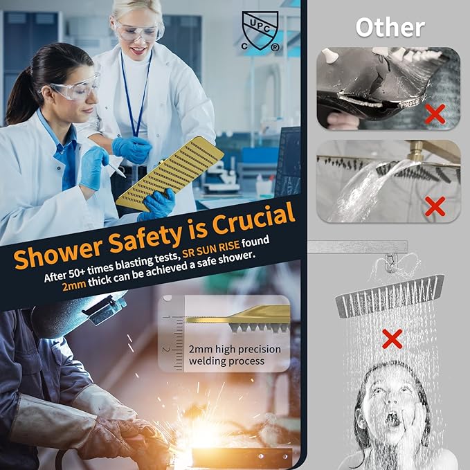 SR SUN RISE Shower Faucets Sets Complete Brushed Gold Square Rain Shower Head with Handheld Spray All Metal Shower Faucet Trim Repair Kits (Contain Shower Valve)