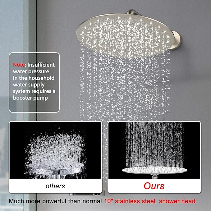 Shower Faucet Set 12IN Brass Rough-In Valve Body Trim Kit Rainfall Included Handle Accessories Complete 2 Functions with Rain Head and Handheld Bathroom Systems (12'', Brushed Nickel)