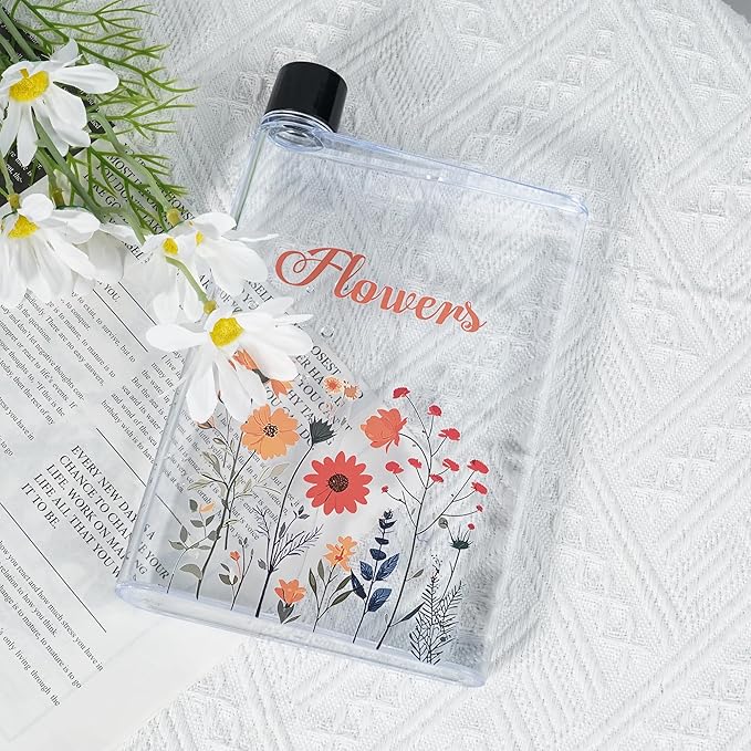 Flat Water Bottle For Travel,14oz Slim Water Bottle,Transparent Slim Water Bottle 420ml-BPA Free&Portable-Square Water Bottle Flat for Sports,Fitness,Camping,Hiking