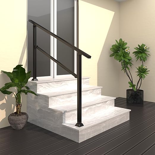 Handrails for Outdoor Steps, 54" x 36" Fits 3-4 Steps Stair Handrail & Indoor Stair Railing Kit, Metal Hand Rails for Stairs, Outdoor Handrail, Easy Install Stair Handrail, Black(1 Pack)