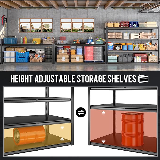 59.8" W x 59.8" H x 24.2" D Storage Shelves Metal Shelving, 2400LBS Garage Shelving Unit with Adjustable Shelf, 4 Tier Storage Rack for Garage, Pantry, Warehouse, Basement, Black