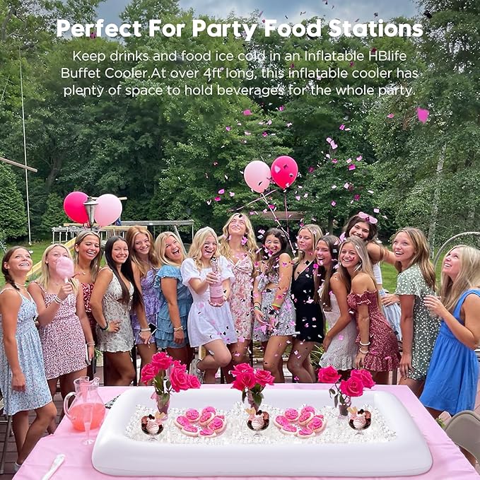 HBlife 4 PCS Inflatable Serving Bar, Salad Ice Tray Food Drink Containers with Drain Plug and 1 Hand Air Pump, Inflatable Buffet Cooler for Party Supplies