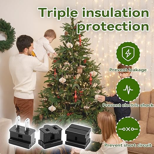 SPT-2 Vampire Plug, Extension Cord Connector Combo Kit, SPT-2 Cable Christmas Lighting String Extension Cord Replacement Splice Sliding Plug (10 Each of Male/Female and Connector Plugs, Black)