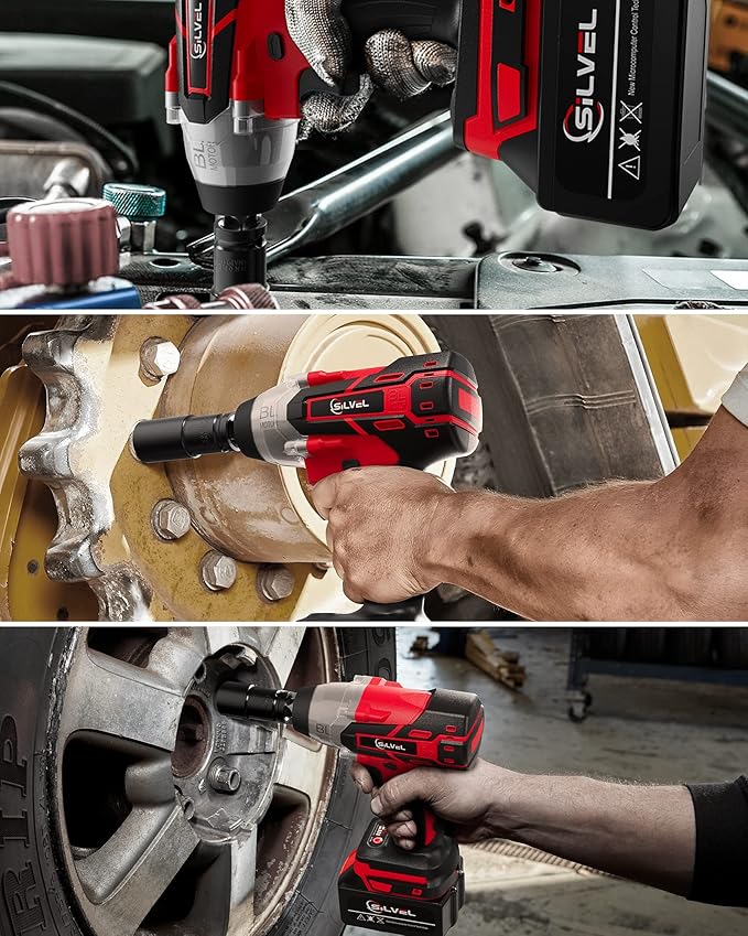SILVEL 21V Cordless Impact Wrench 1/2 inch, 517 Ft-lbs (700N.m) Max Torque Brushless High Torque Impact Wrench w/ 1.5Ah Li-ion Battery, Charger, 6 Sockets, Extension Bar, Power Impact Gun for Car Home