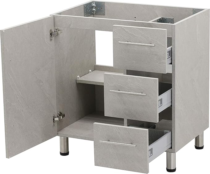 30" Freestanding Bathroom Vanity, Light Slate Grey. White Integrated Countertop