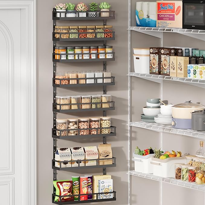 X-cosrack 8-Tier Adjustable Spice Rack – Wall-Mounted Space-Saving Organizer with Mixed Baskets, Large-Capacity Seasoning Holder for Kitchen & Pantry (Black)