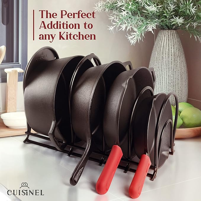 Cuisinel Heavy Duty Pan Organizer - Extra Large 5-Tier Rack - For Cast Iron Skillets, Dutch Oven, Griddles - Durable Steel Construction - Space Saving Kitchen Storage - No Assembly Required - Blue 15"