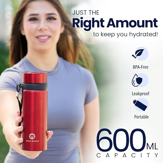 Stainless Steel Thermal Bottle, 600 mL, Digital Temperature Display, 4 Colors (Red)