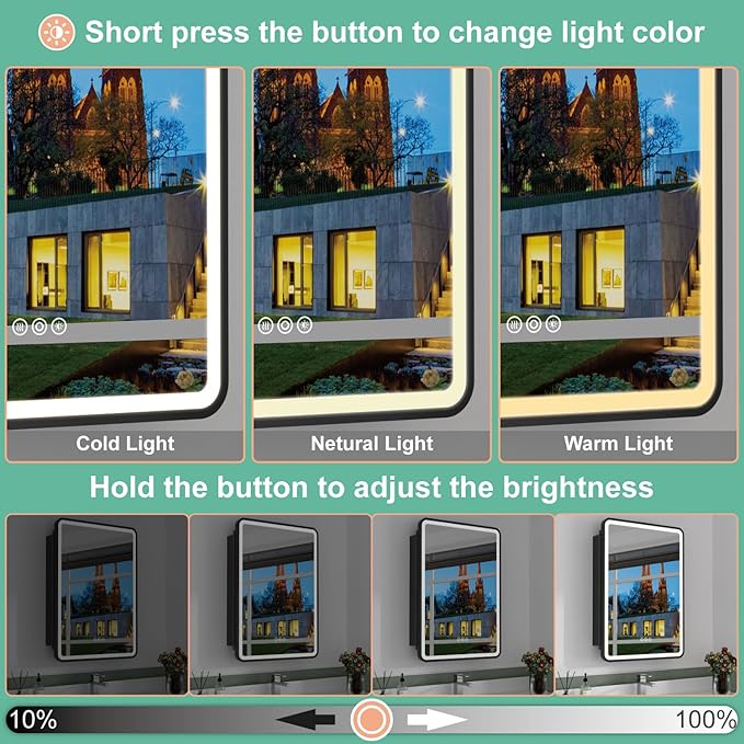 16x28 Inch Medicine Cabinet with Mirror, Recessed or Surface Mount Bathroom Medicine Cabinet with LED Lights, Anti-Fog, Memory Function, Adjustable Shelf, Dimmable Light, ETL Listed, Black,Left Hinge