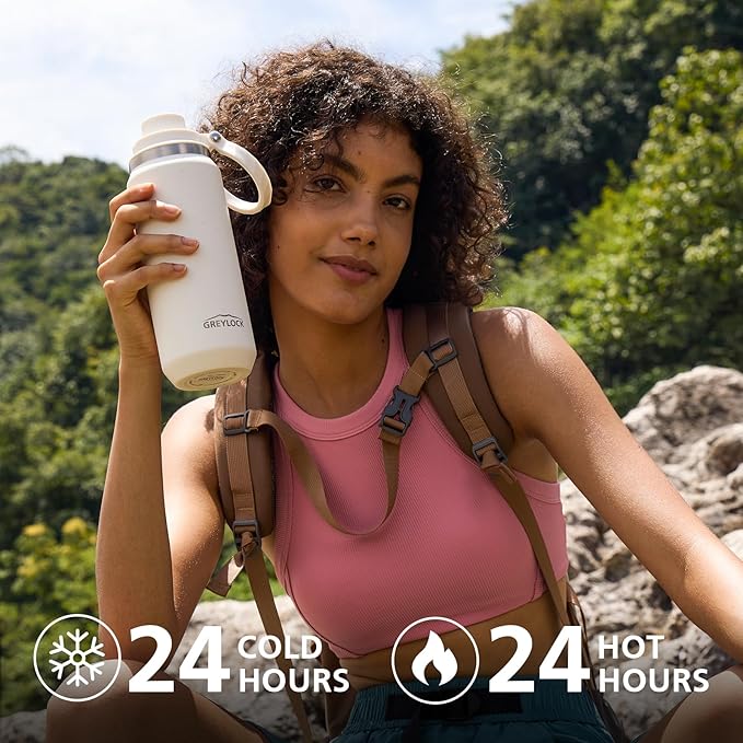 Greylock 20 oz White Water Bottle Insulated with Straw Lid, Reusable Metal Water Bottle Stainless Steel with Carry Handle for Travel,Sports, BPA-Free Leak Proof When Closed, Cold for 24 Hours