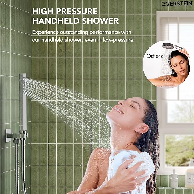 Shower Tub Faucet Set, 10" Bathroom Rainfall Shower Head Fixtures Combo with Handheld Spray and Tub Spout, Chrome