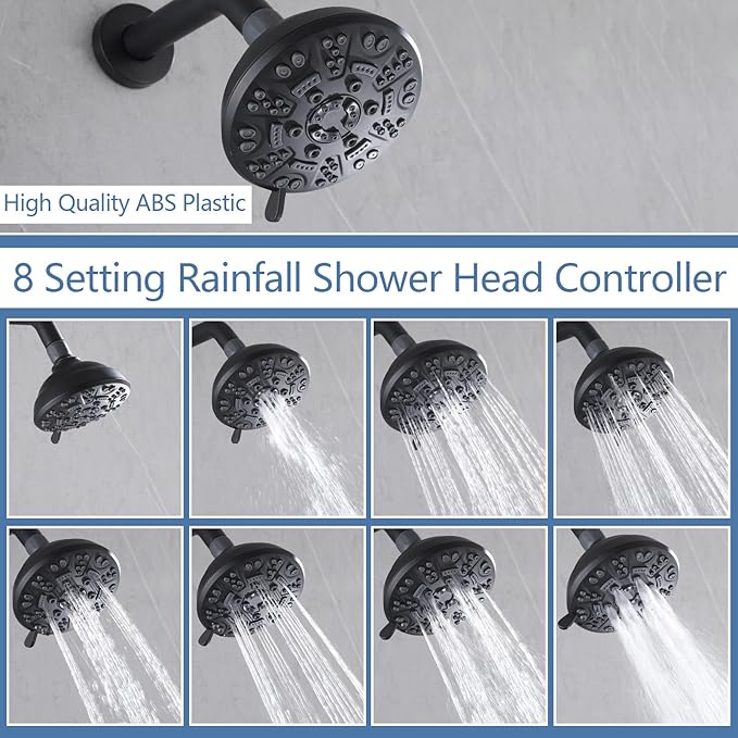 2 Handles Shower Faucet Set with Tub Spout Bathtub Shower Faucet Combo Set Shower System Complete Tub and Shower Trim Kit Wall Mounted Shower Fixtures Matte Black