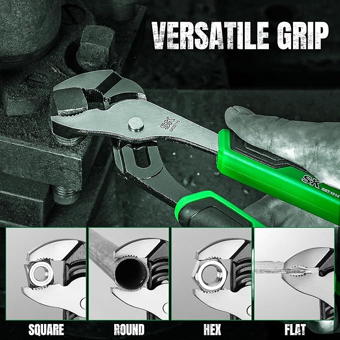 SK 8-Inch Groove Joint Pliers, Water Pump Pliers, Premium CR-V Steel Construction, Serrated Jaw with Comfortable Grips