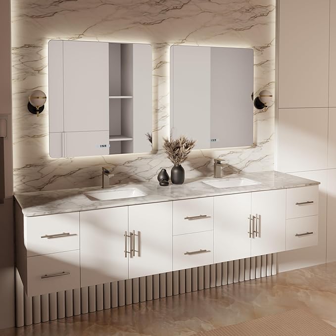 Sonoma 84 in. W x 22 in. D Glossy White Double Bath Vanity and Carrara Marble Top