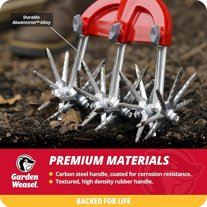 Garden Weasel Rotary Cultivator & Hand Tiller - 2-in-1 | Aerate, Weed, Cultivate, Plant, Reseed | Lawn Reseeding Garden Tool, Garden Soil Loosener | 91206